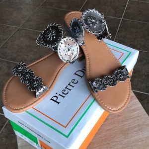 Pierre Dumas Rosetta Sandal in Pewter